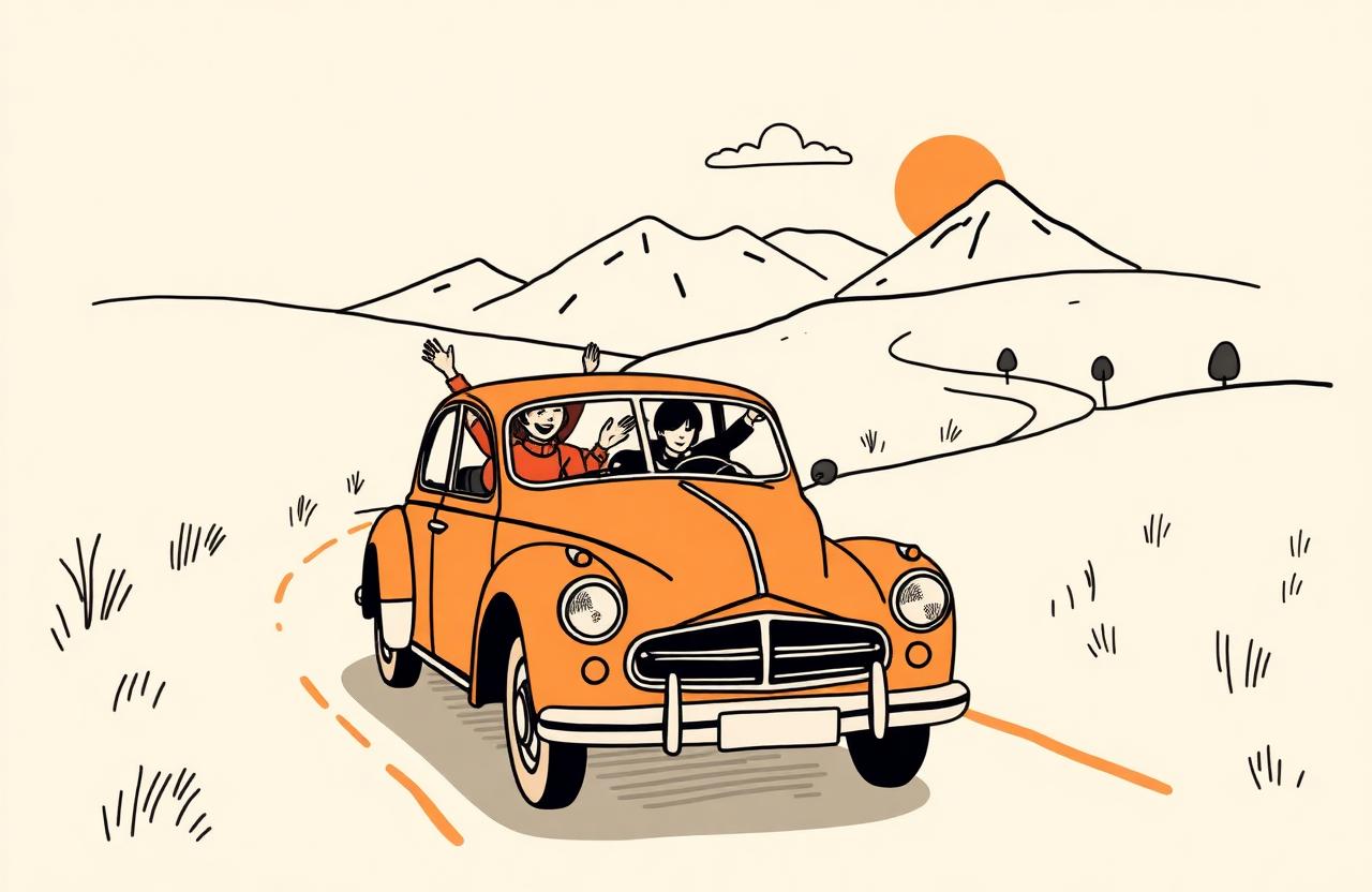 Illustration de couverture : Road trip entre amis : la méthode pour ne pas s'engueuler en 1500 km